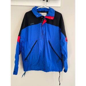 Columbia Omni-Tech 1/4 Snap Retro Hiking Jacket Mens L Blue Black